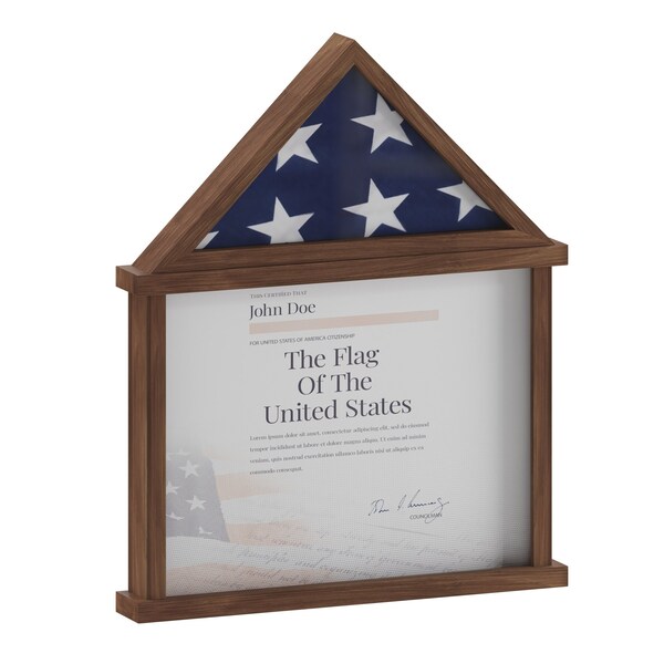 Flash Furniture Quincy Flag and Certificate Display Case, Solid Pine Wood Flag Shadow Box, Dark Brown Finish HMHD-22M142Y-RSTBRN-GG - main